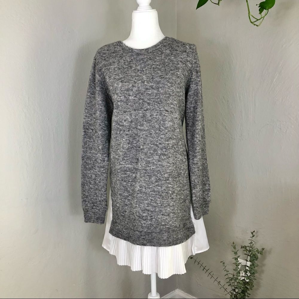 Clu Too Gray Pullover Warm Cozy Sweater Dress White Pleated Skirt Anthropologie